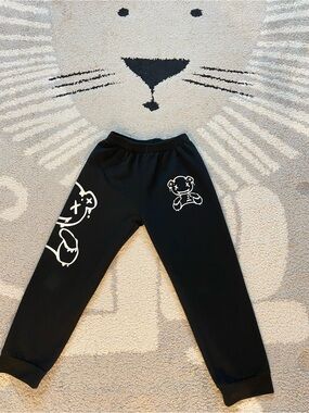 Kids Black Graphic Bear Jogger Pants